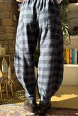 Nora Brushed Cotton Gingham Classic Barrel Pant Navy